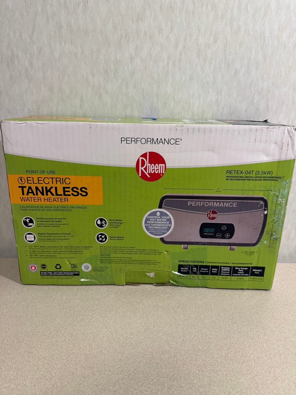 Rheem RETEX-04T 3.5kW 120V Point-of-Use Electric Tankless Water Heater 0.68 GPM